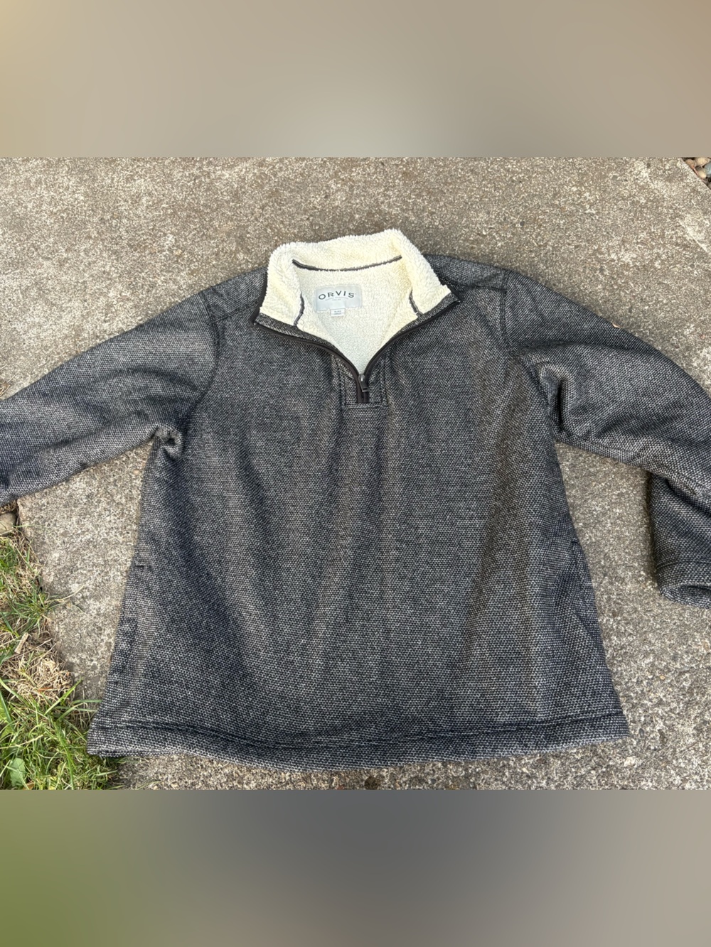 Orvis Men's Dark Gray Zip-Up Sweater with Sherpa Collar